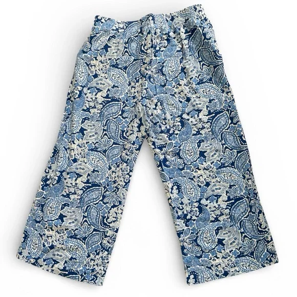 J. Jill Blue & White Paisley Wide-Leg Ankle Pants Rayon Size M Boho Chic - Picture 4 of 9